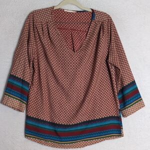 Ezra Women's Red Patterned Boho 3/4 Sleeve Shirt‎ Size M